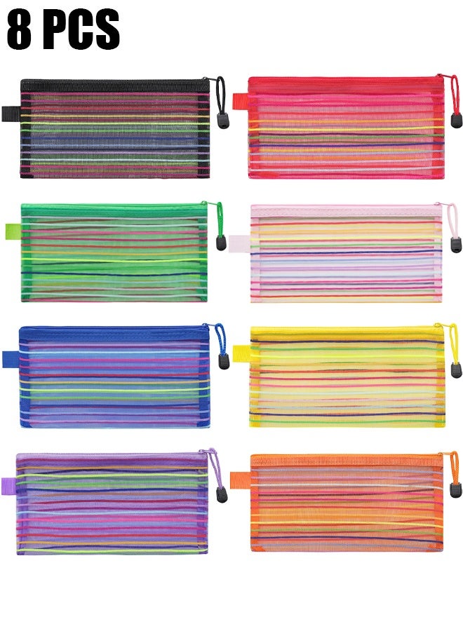 Ba Love 8 Pack Zipper Mesh Pouch Pencil Pouches Cases Multipurpose Storage Bag Travel Bags for Office Classroom Supplies Toiletries Cosmetic Puzzles Storage - Image 1
